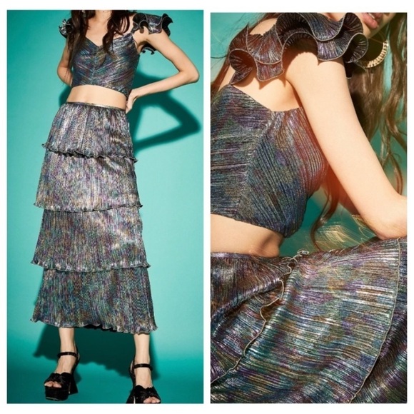 New! Set! Saylor x free people Gianna Top and Skirt metallic 17040 - Picture 2 of 14